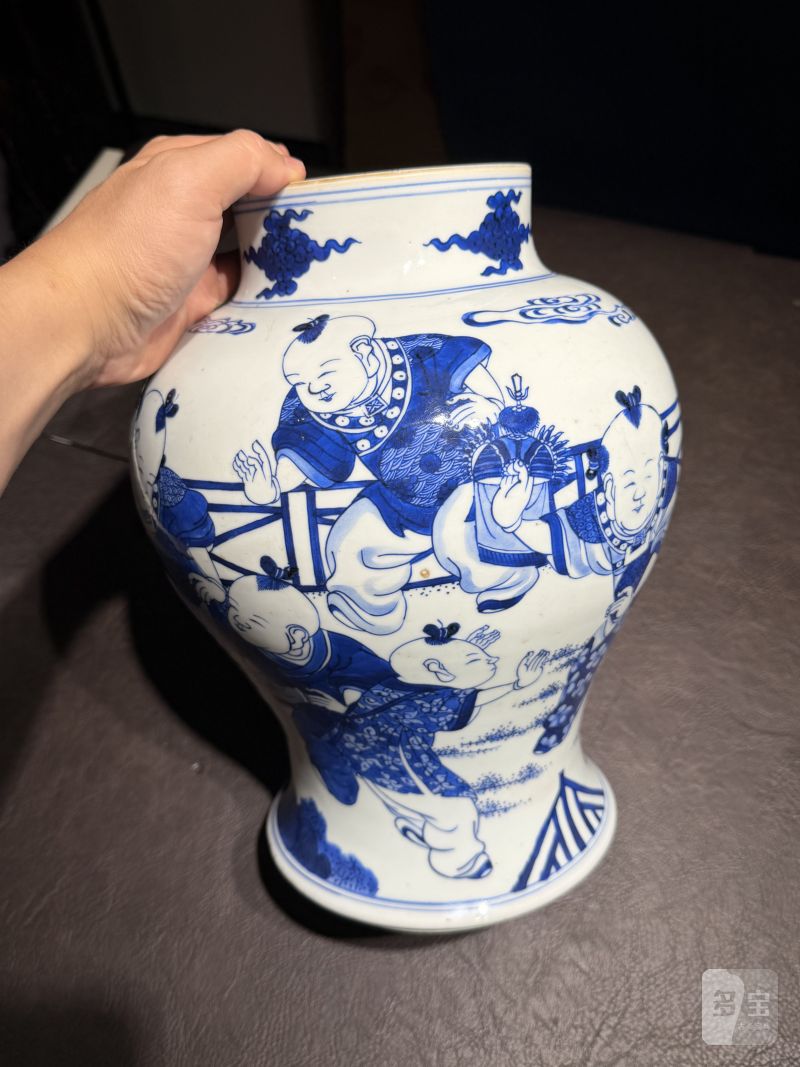 清康熙 青花婴戏图大罐 - 图7